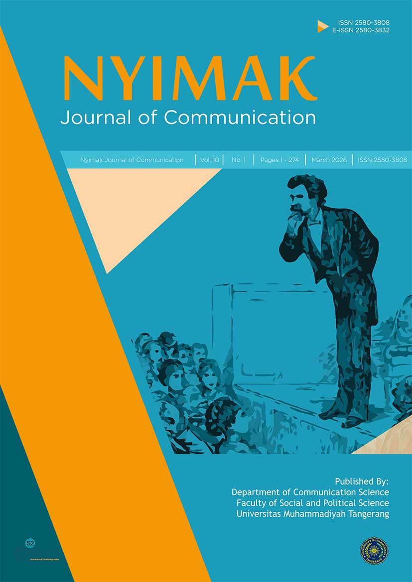 					View Vol. 10 No. 1 (2026): Nyimak: Journal of Communication
				